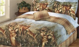 Plaid Hunting Lodge Cabin Deer Queen Comforter Sheet Set