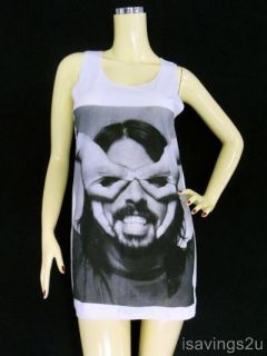 Dave Grohl Foo Fighters Tank Top Grunge Rock White Singlet Mini Dress