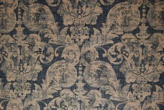  Vintage Damask Medium Blue Cream Drapery Upholstery Fabric 1/2 Y