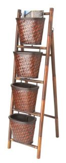 Ladder Shelf 4 Hanging Basket Wicker Storage Decorative