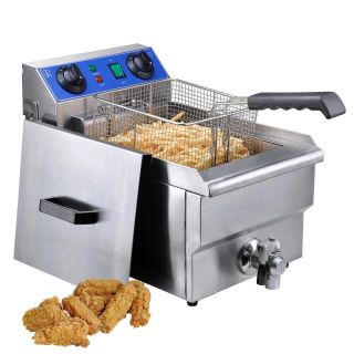 Commercial Electric 10L Deep Fryer w/ Timer and Drain Stainless Steel