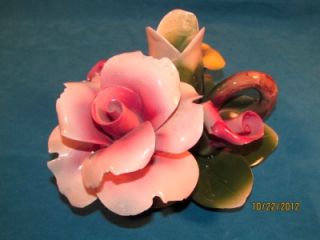 Vintage Capodimonte Porcelain Rose Flower Candle Holder Made in Italy