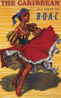 Caribbean BOAC Girl Dancing Rumba Dress Repro Poster