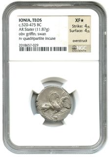 Ancient Greek TEOS AR Stater 520 475 BC NGC XF Star Ionia