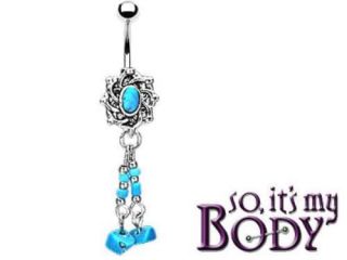 turquoise dangle belly ring beautiful silver design with center