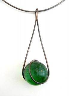 Vintage 1960s 70s Modernist Taxco Delfino Sterling Art Glass Necklace