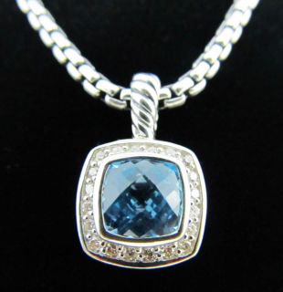 David Yurman 7mm Blue Topaz Diamond Petite Albion Pendant Necklace