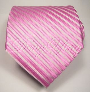 DENG YING New Striped Pink Silver Jacquard Woven Mens 100% Silk Ties