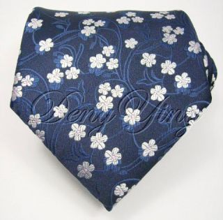 DENG YING New Floral Blue White Jacquard Woven Mens 100% Silk Ties