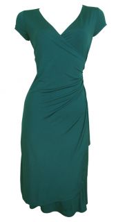 Stretch Faux Wrap Day Dress Sally Orange Forest Green Size 8 10 12