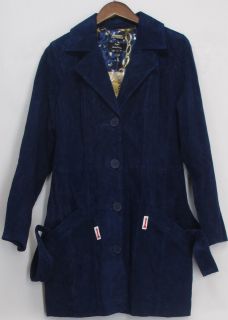 Dennis Basso Sz M Washable Suede Trench Coat Royal Blue NEW 2nd
