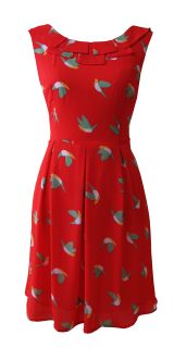Red Green Yellow Sparrow Print Day Dress Anwen Size 12 New