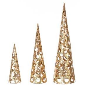 Danson Decor Set of 3 Glitter Metal Cone Christmas Trees X94618 Gold