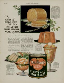 1925 DEL MONTE FRUITS AND VEGETABLES AD / DEL MONTE MAKES SUMMER WORK