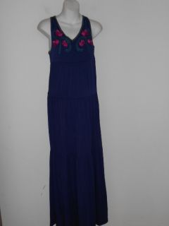 Design History Embroidered Blue Tier Maxi Dress $189 S