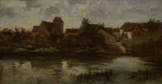 Original Antique Oil Painting 19thC French Impressionist River