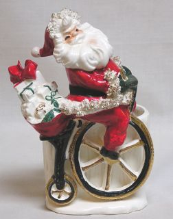 Fabulous Lefton Christmas Santa Claus on Hi Wheel Bicycle Planter 1400