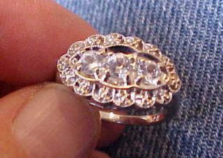 14k Deco White Gold Vintage Ring w White Sapphires Size 7 5 3 Grams