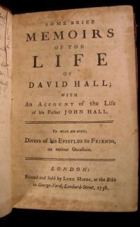 Memoirs of The Life of David Hall 1758 Antique Leather London Quaker