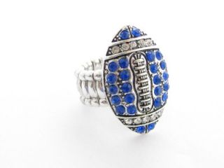 Football Blue Crystal Fashion Stretch Ring Jewelry Kentucky