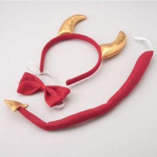 Red Devil Horn Horns Headband Tail Costume Dress Up