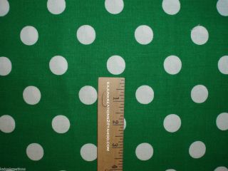 kelly GREEN large WHITE Polka Dot CIRCLES cotton fabric to SEW Your