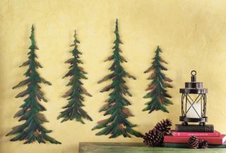 NEW SET OF 4 METAL PINE TREE FOREST WALL ART RUSTIC CABIN LODGE