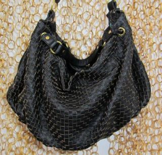 Deux Lux Anthropologie Black Woven Leather Strappy Hobo Shoulder Bag