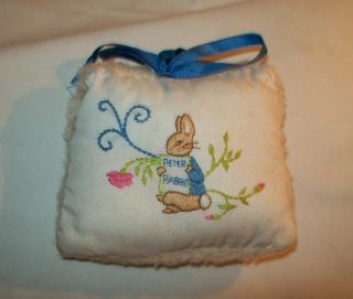  small hand embroidered babys decorative pillow music box Peter Rabbit