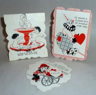 Vintage 1938 Childrens Paper Valentines in Red Black White Clowns