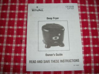 Rival Deep Fryer Owners Guide CF101B CF101 Manual
