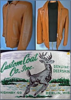  Vintage 40s 50s Wisconsin Deerskin Leather Custom Jacket Coat