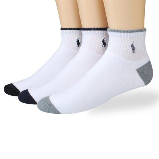 Polo Ralph Lauren Mens Socks Contrast Heel Quarter White 3 Pairs