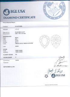  SI1 Pear EGL USA Certified Natural Brilliant Diamond Stone