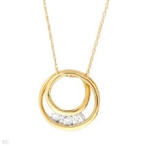 14k yellow gold diamond circle necklace and pendant