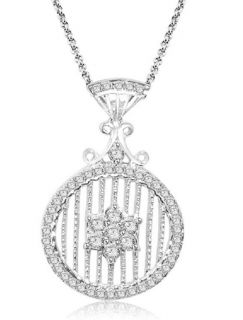 Diamond Jewelry 14k White Gold Cluster Circle Pendant Necklace