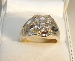 Mens 10K Yellow Gold 7 Diamond 1 00TDW Cluster Ring GIA Appraised $