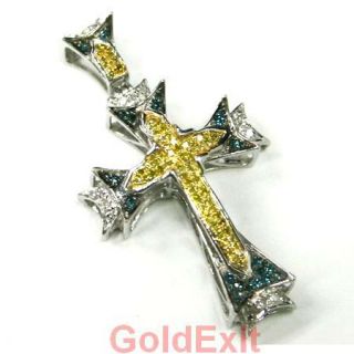 14k White Gold Color Diamond Mens Ladies Cross Pendant Charm 3 50