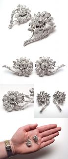 Vintage 4 Carat Diamond Earrings Floral Motif Solid Platinum Retro
