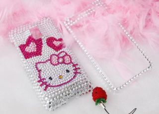 Bling Diamond Silver Kitty Heart Hard Case Skin for LG G2X Optimus 2X