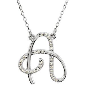Letter A Initial Diamond Necklace Pendant 925 Sterling Silver 16 Inch