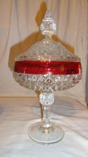 Indiana Glass Diamond Point Flash Red Pedestal Dish LNC