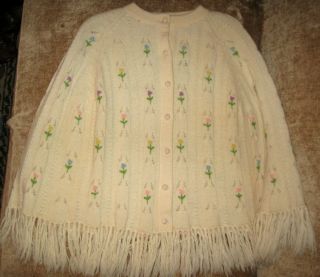VINTAGE DAYNE TAYLOR 100% PURE WOOL EMBROIDERED SWEATER CAP~SHAWL