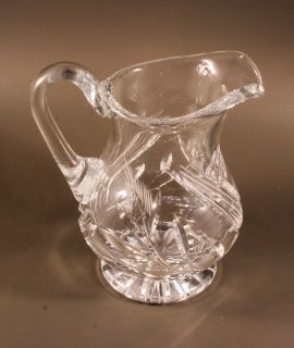  Cut Glass Crystal Etched WHEAT Creamer and Covered Sugar Bowl LOVELY