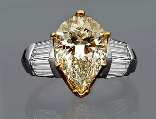  35 ct pear cut fancy yellow diamond engagement ring 14k two tone gold