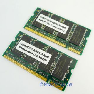  2x512MB PC3200 DDR400 200in DDR SODIMM Laptop Memory Upgrade