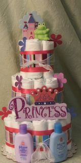 Tier Diaper Cake Pink Princess Its A Girl Baby Shower Centerpiece