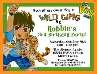 Go Diego Go Boy Personalized Jungle Birthday Party Invitations