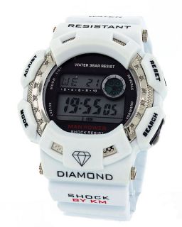 White G Diamond Shock Digital 12ct King Aqua Techno Grand Master Watch
