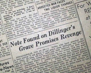 John Dillinger Woman in Red Death Threat Note on Grave 1934 Newspaper